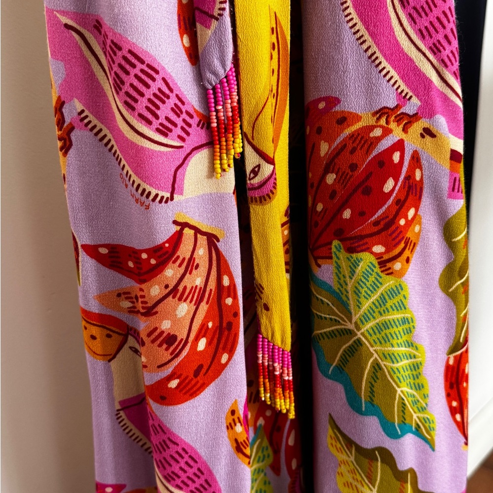 FARM Rio Pink Yellow Tropical Print Midi Wrap Dress - Picture 8 of 8